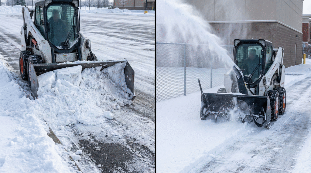 Skid Steer Snow Pusher vs Snow Blower