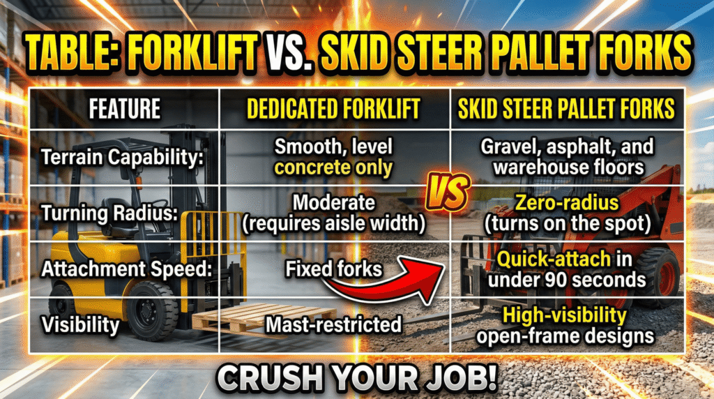 Forklift Vs Skid Steer Pallet Forks - SkidSteer.0nline Forklift Vs. Skid Steer Pallet Forks