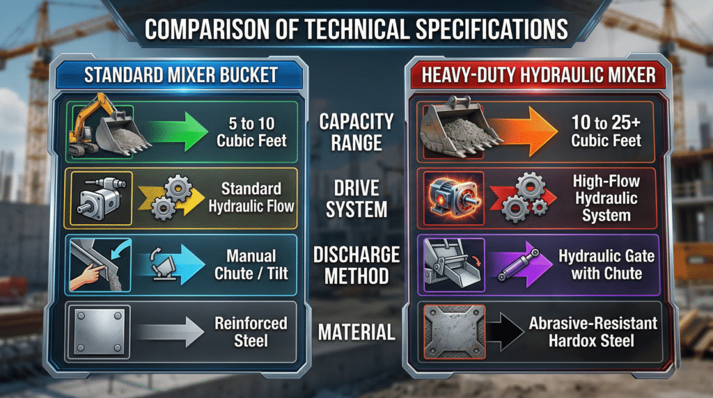 Skid Steer Concrete Mixer Bucket Specifications