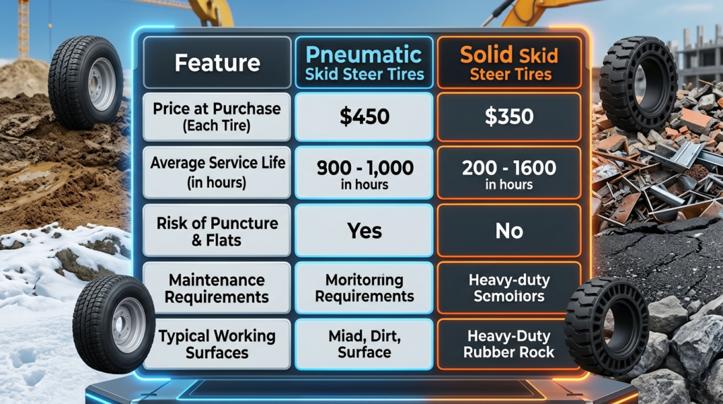 Pneumatic vs Solid Rubber Tires Features